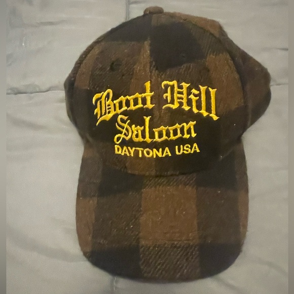 Boot Hill Saloon brown/Black felt hat, Daytona Beach, Yellow writing NWOT unisex - Picture 1 of 4